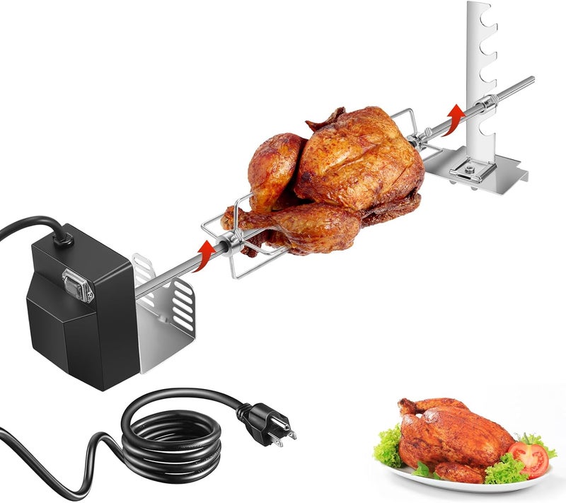 Zalhyrox Rotisserie Grill Kit, Automatic Rotating BBQ, UL Certificated Universal Grill Rotisseries with 120V 4W Motor, 28” Spit Rod, 2 x 4 Forks, Complete Holders, and Fixing Screw for Backyard and Outdoor - Image 1